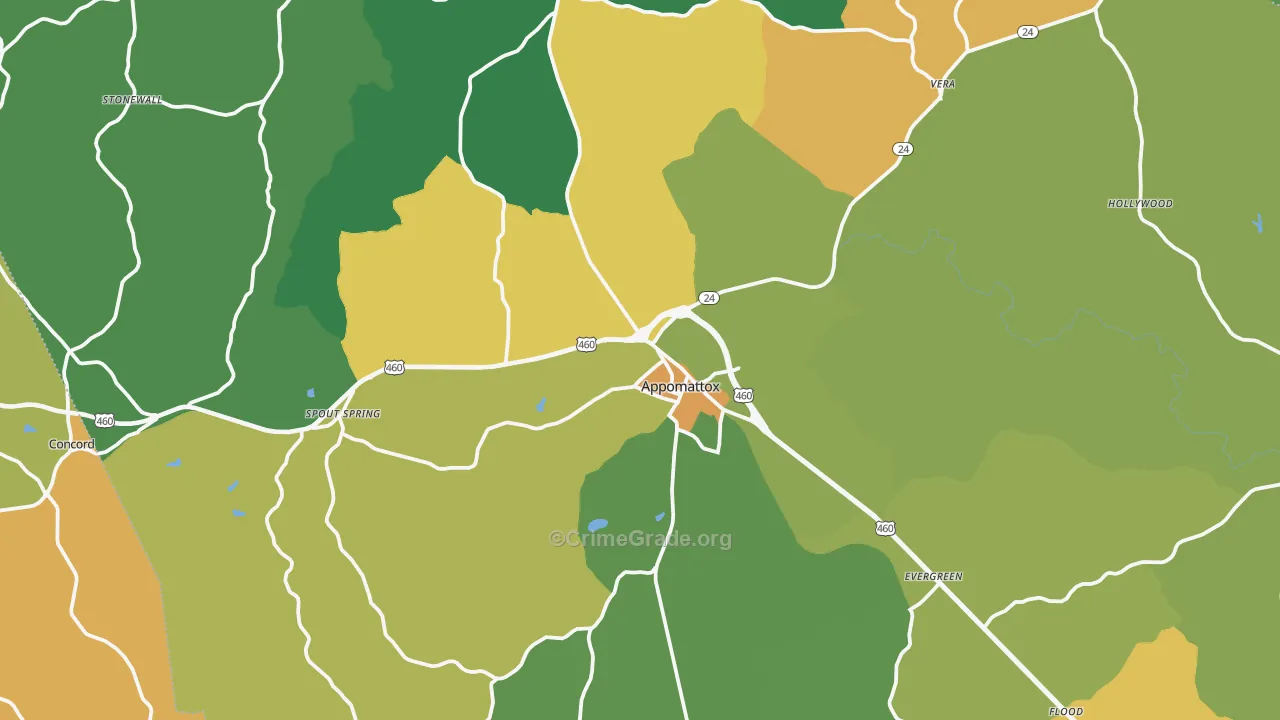 Appomattox County, VA Map of Robbery Rates