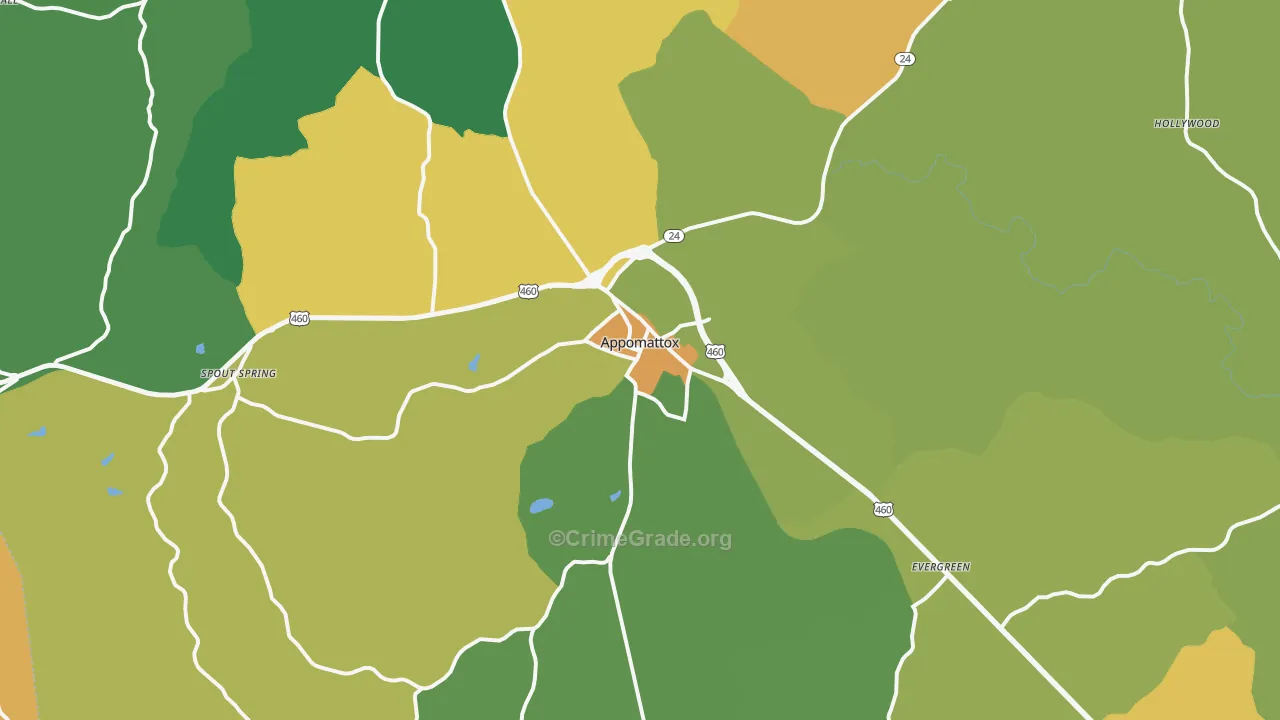 Appomattox, VA Map of Robbery Rates