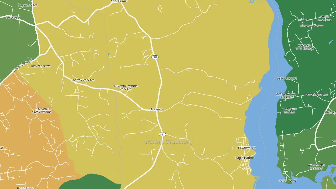 Aquasco, MD Map of Robbery Rates