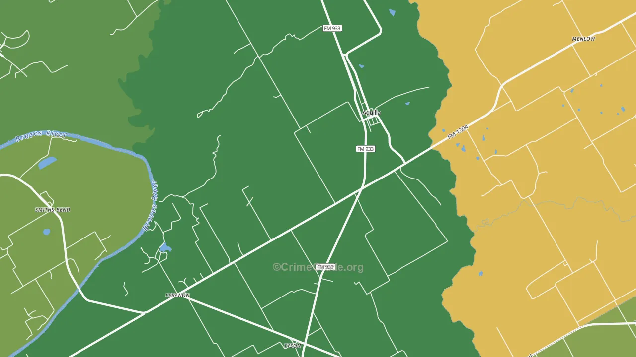 Aquilla, TX Map of Robbery Rates