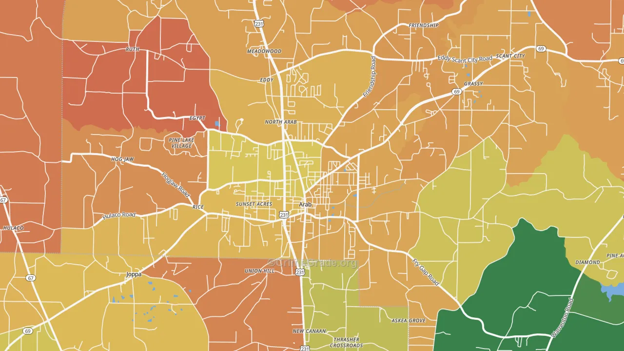 Arab, AL Map of Robbery Rates