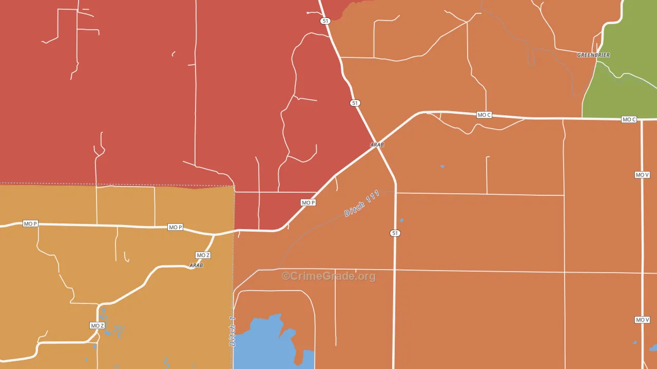 Arab, MO Map of Robbery Rates