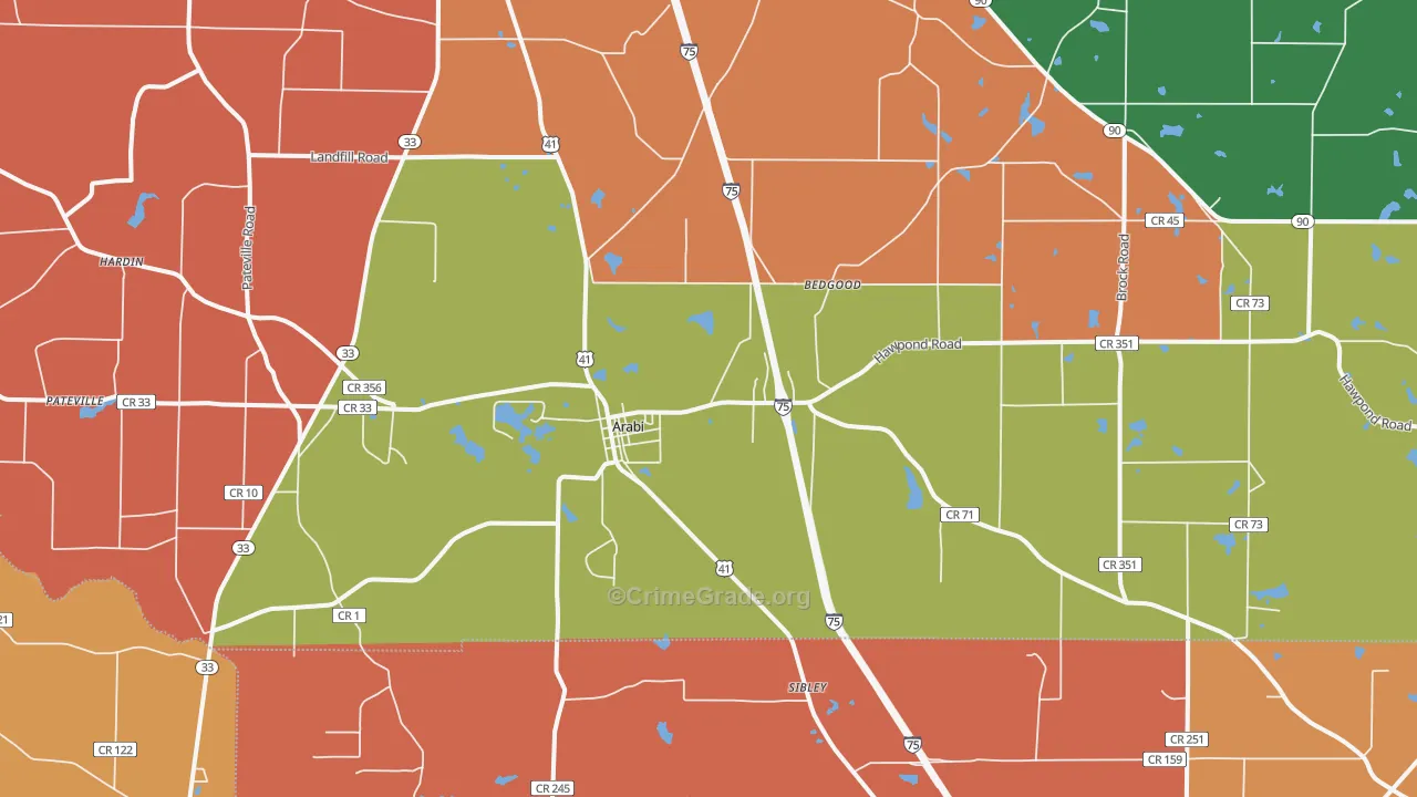 Arabi, GA Map of Robbery Rates