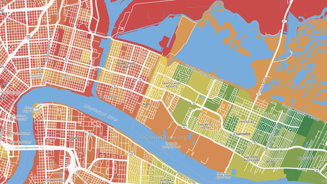 Arabi, LA Map of Robbery Rates