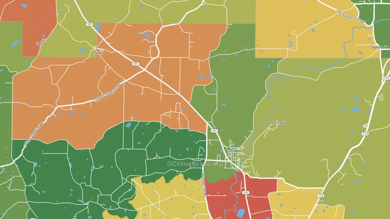 Aragon, GA Map of Robbery Rates