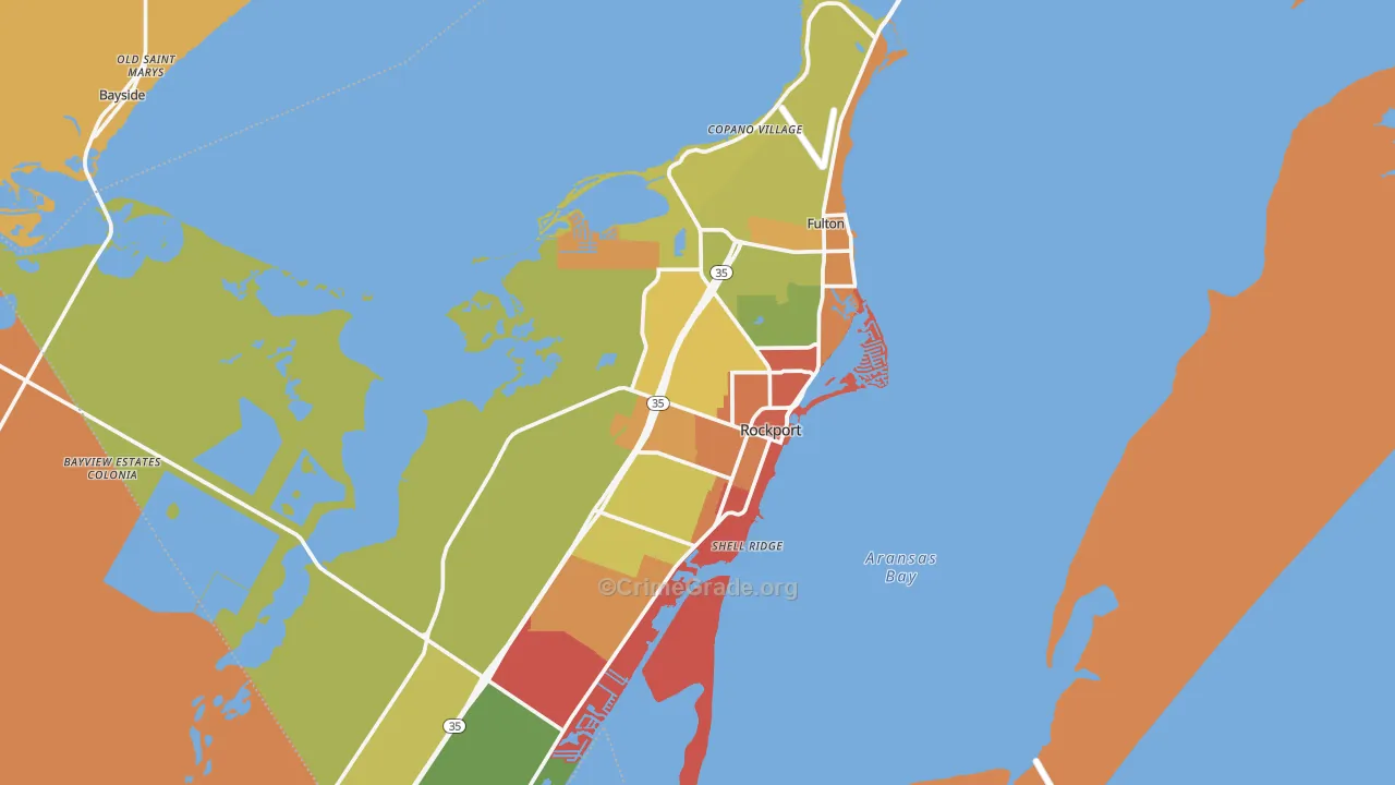 Aransas County, TX Map of Robbery Rates