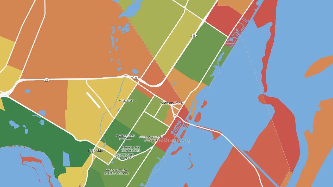 Aransas Pass, TX Map of Robbery Rates