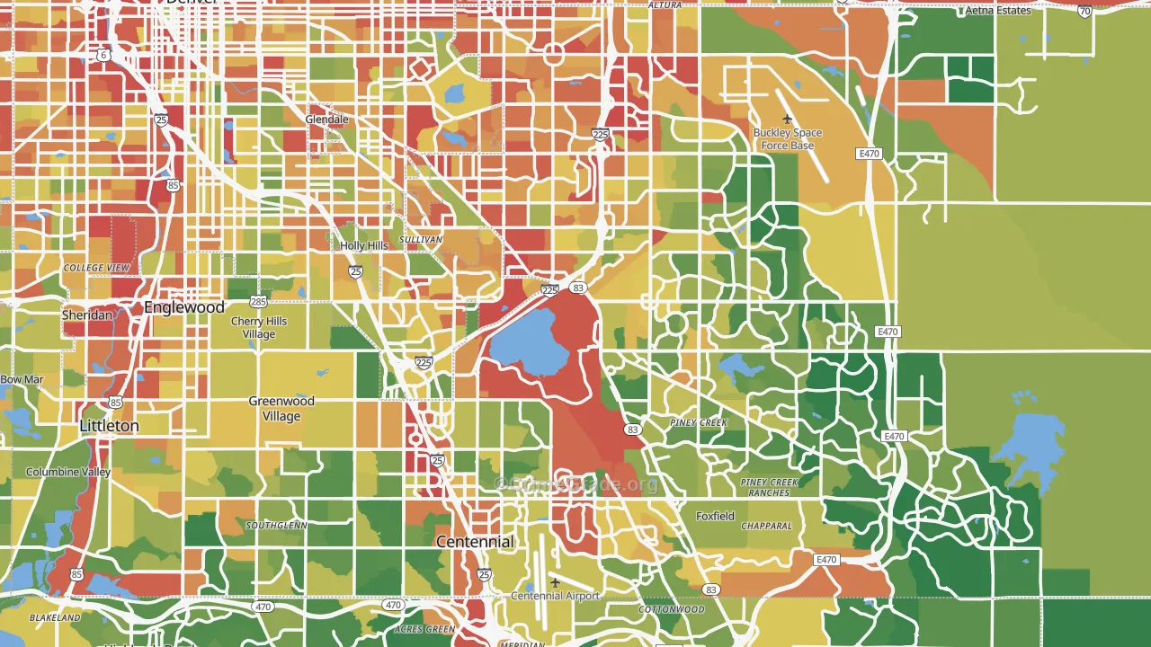 Arapahoe County, CO Map of Robbery Rates