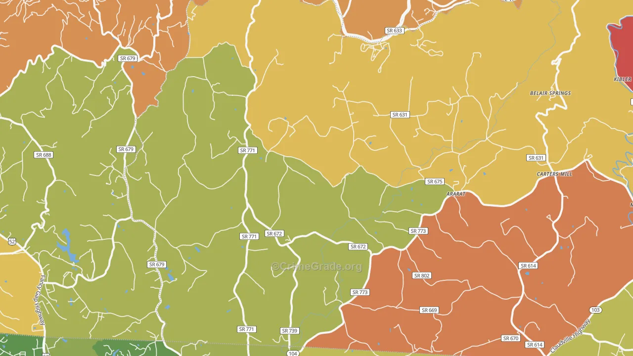 Ararat, VA Map of Robbery Rates