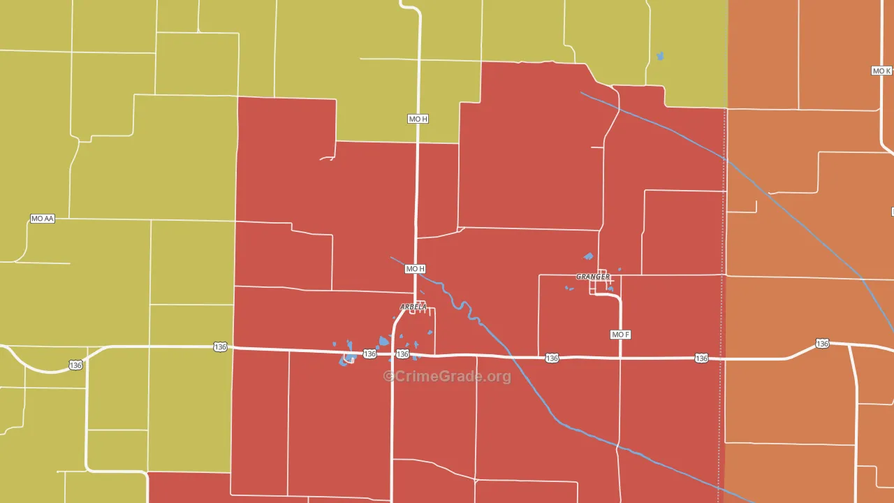 Arbela, MO Map of Robbery Rates