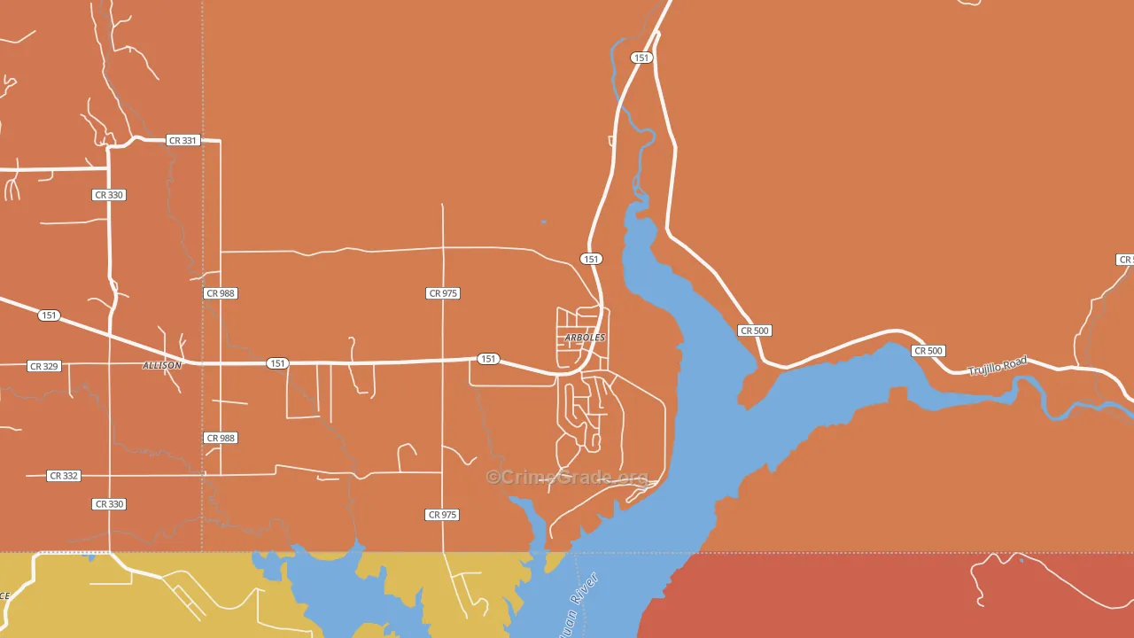Arboles, CO Map of Robbery Rates