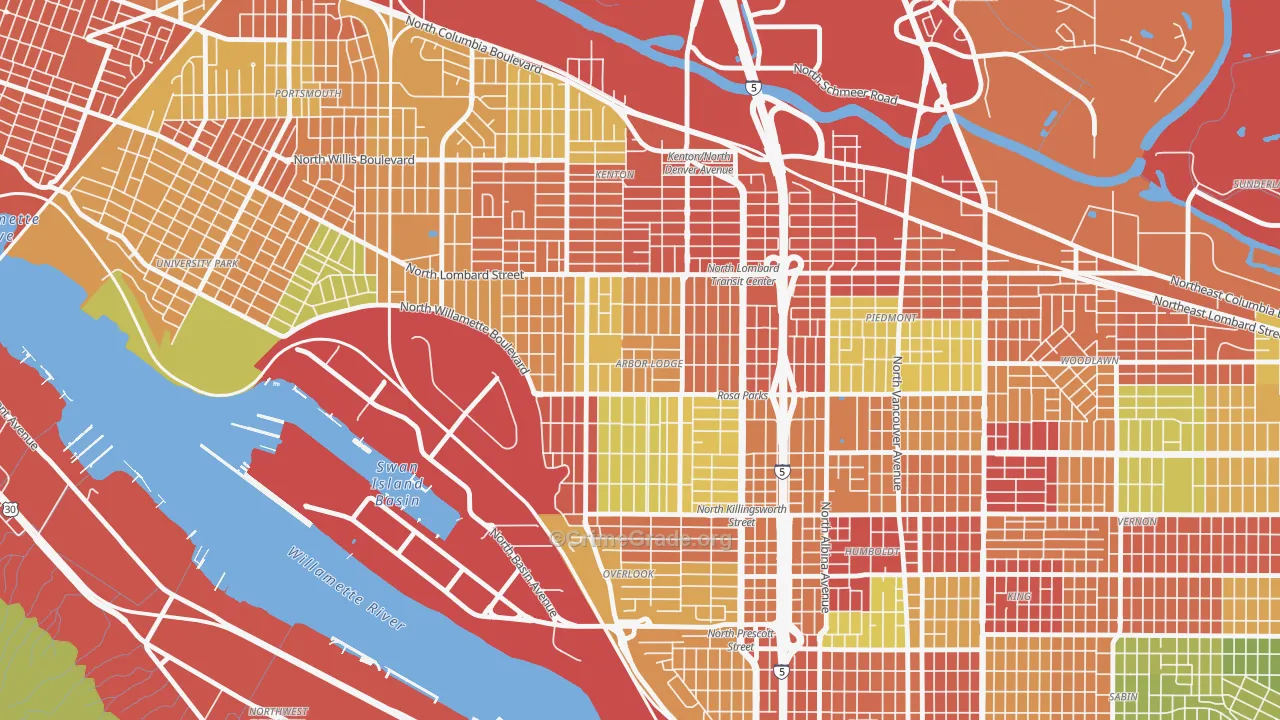 Arbor Lodge, Portland, OR Map of Robbery Rates