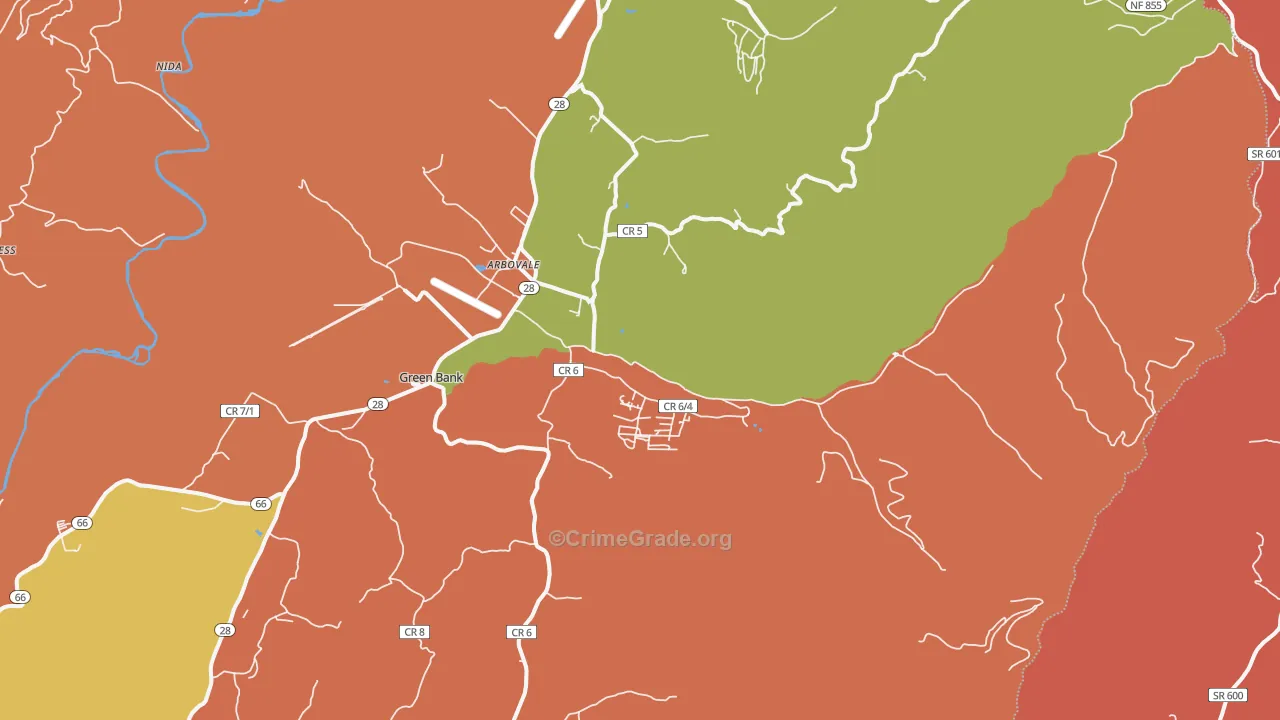 Arbovale, WV Map of Robbery Rates
