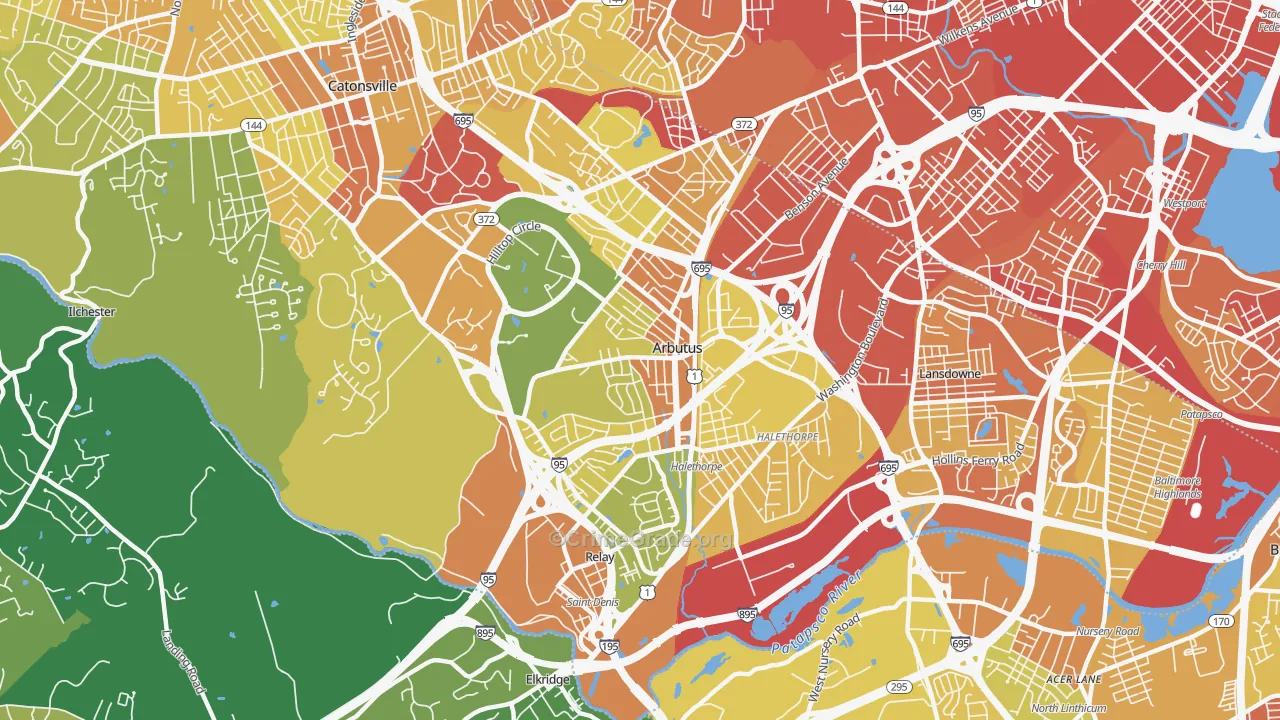 Arbutus, MD Map of Robbery Rates