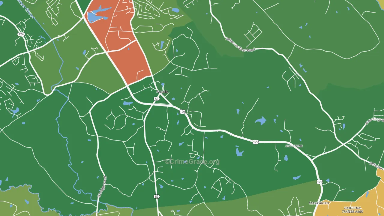 Arcade, GA Map of Robbery Rates