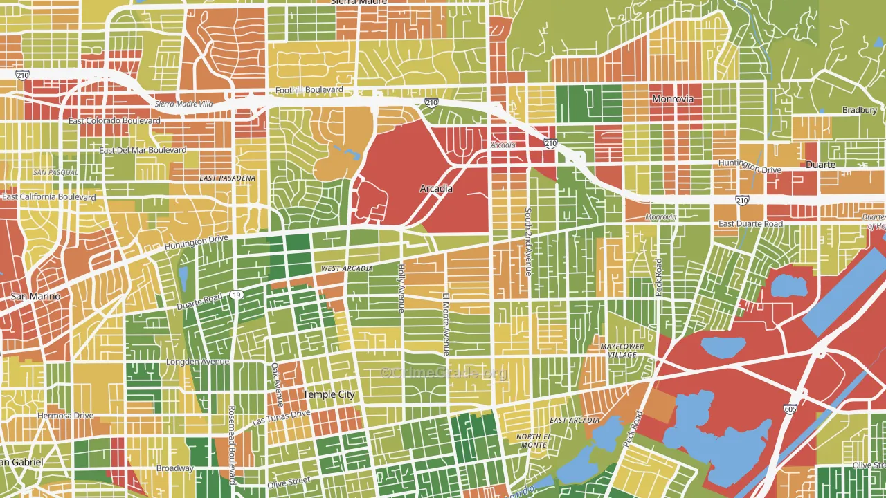 Arcadia, CA Map of Robbery Rates