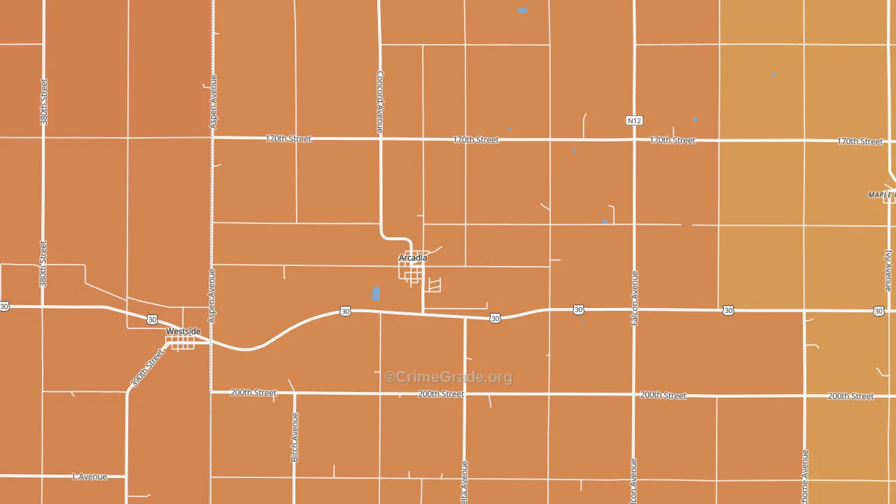 Arcadia, IA Map of Robbery Rates