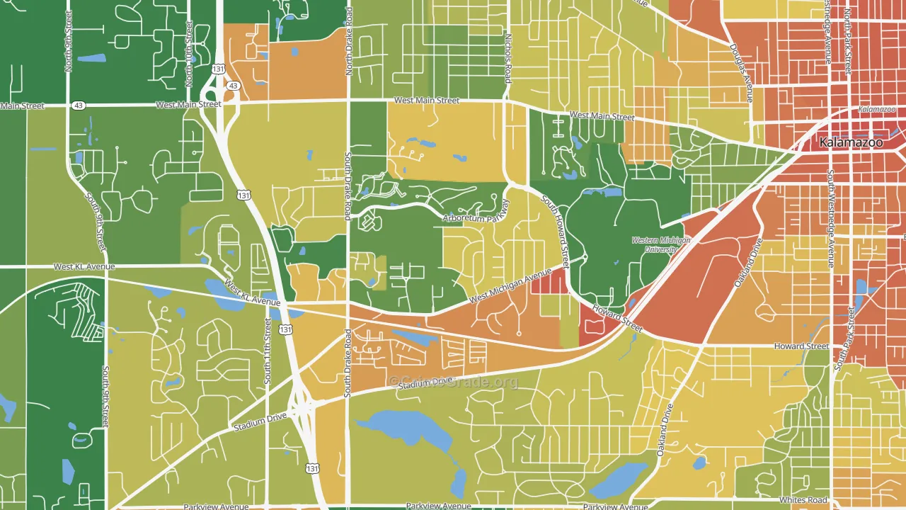 Arcadia, Kalamazoo, MI Map of Robbery Rates
