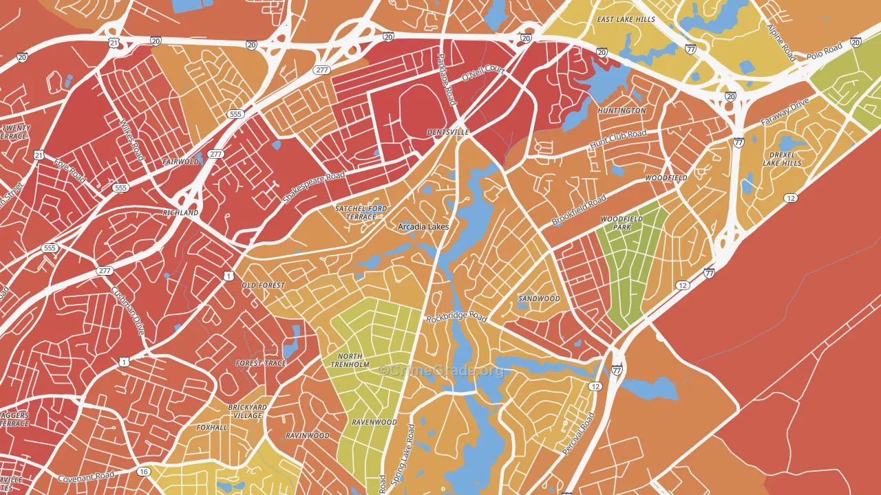 Arcadia Lakes, SC Map of Robbery Rates