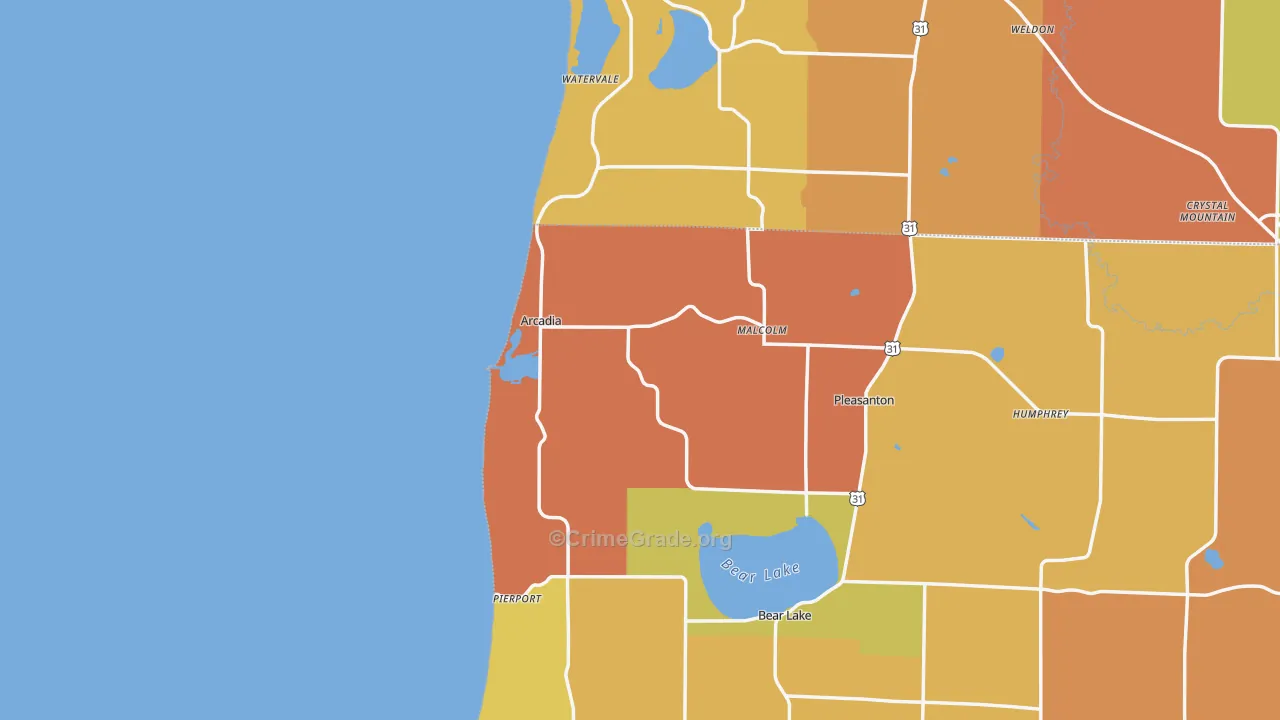 Arcadia, MI Map of Robbery Rates