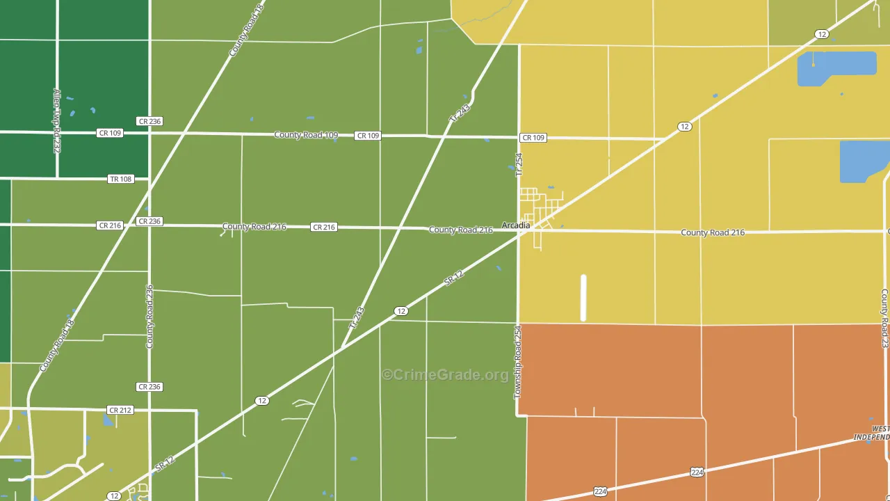 Arcadia, OH Map of Robbery Rates