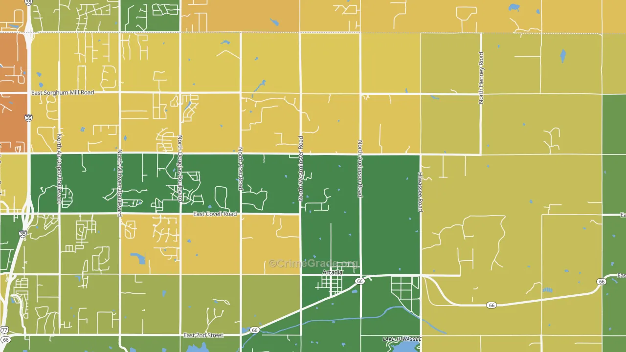 Arcadia, OK Map of Robbery Rates