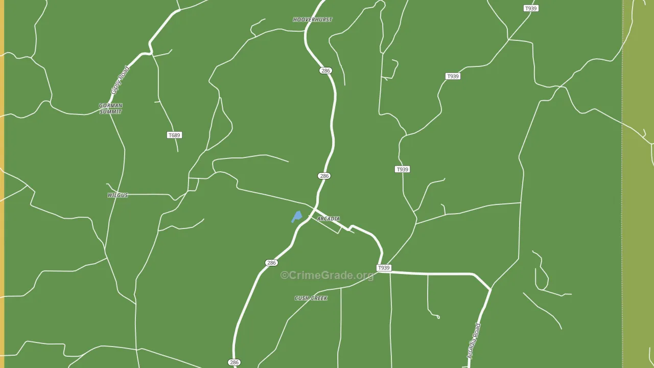 Arcadia, PA Map of Robbery Rates