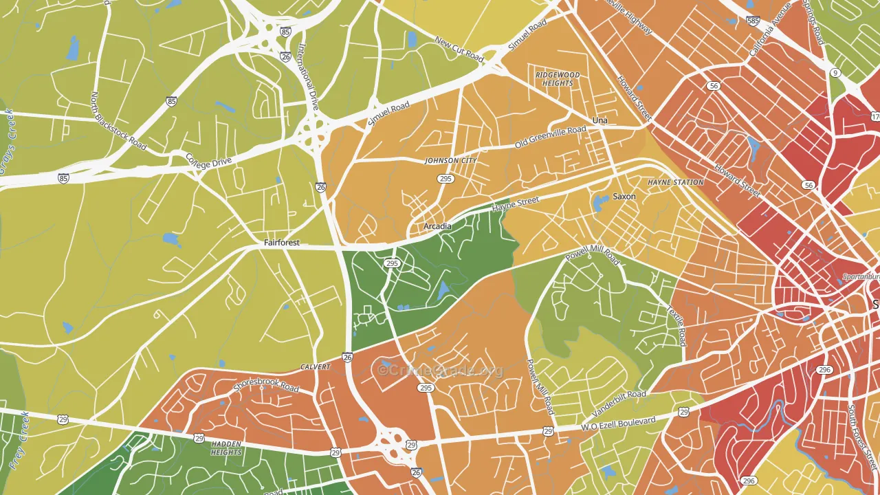 Arcadia, SC Map of Robbery Rates