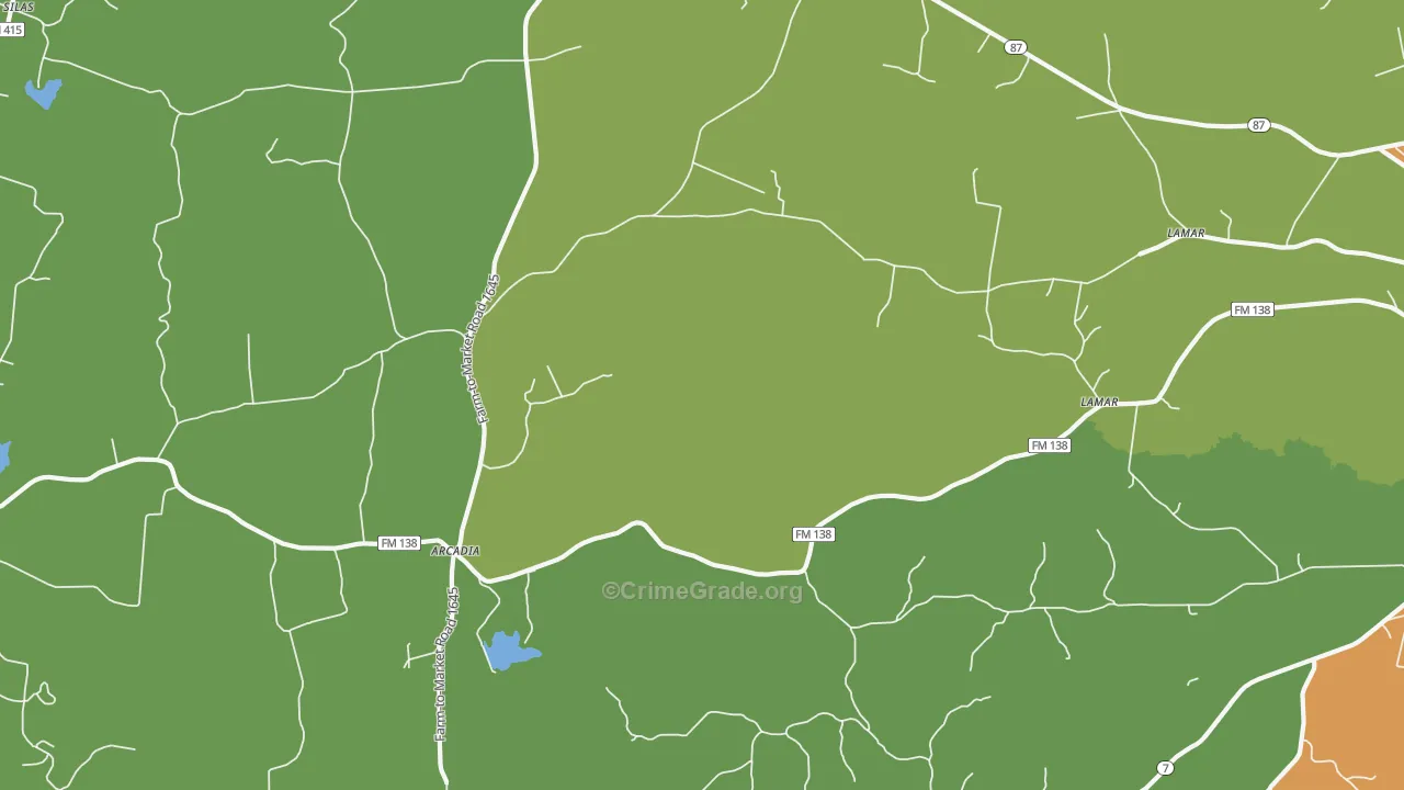 Arcadia, TX Map of Robbery Rates