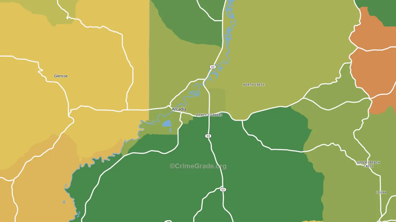 Arcadia, WI Map of Robbery Rates