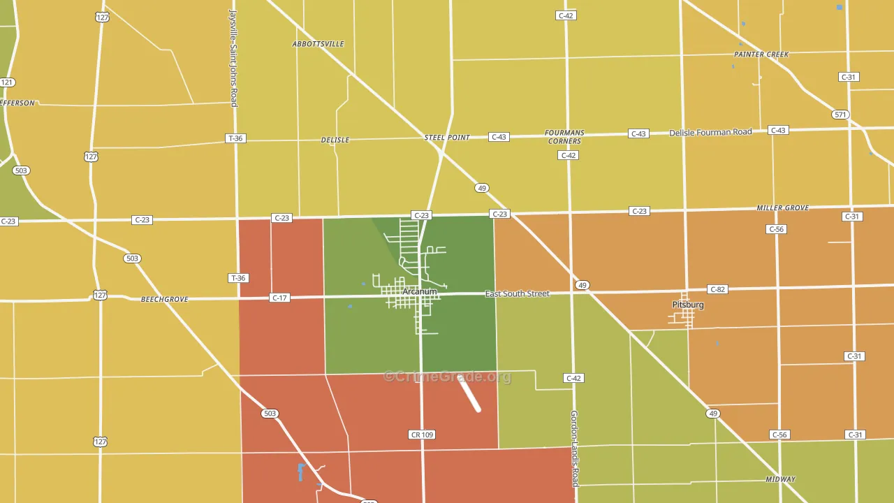 Arcanum, OH Map of Robbery Rates