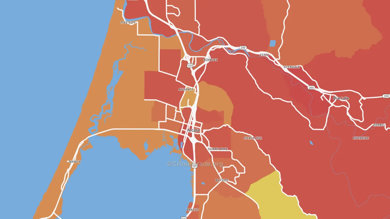 Arcata, CA Map of Robbery Rates