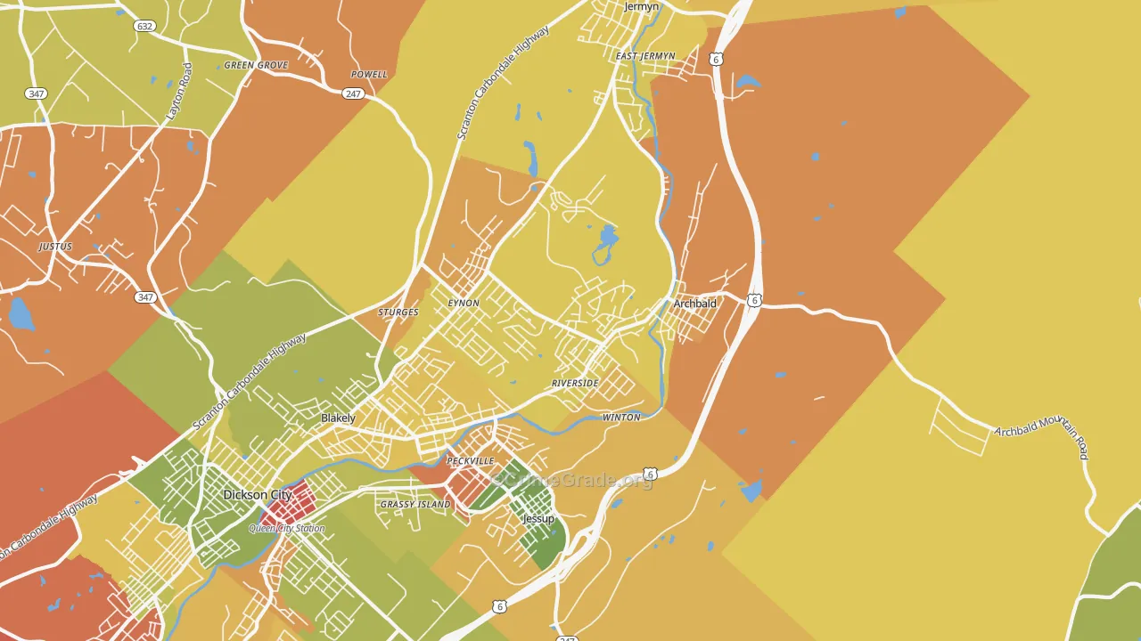 Archbald, PA Map of Robbery Rates