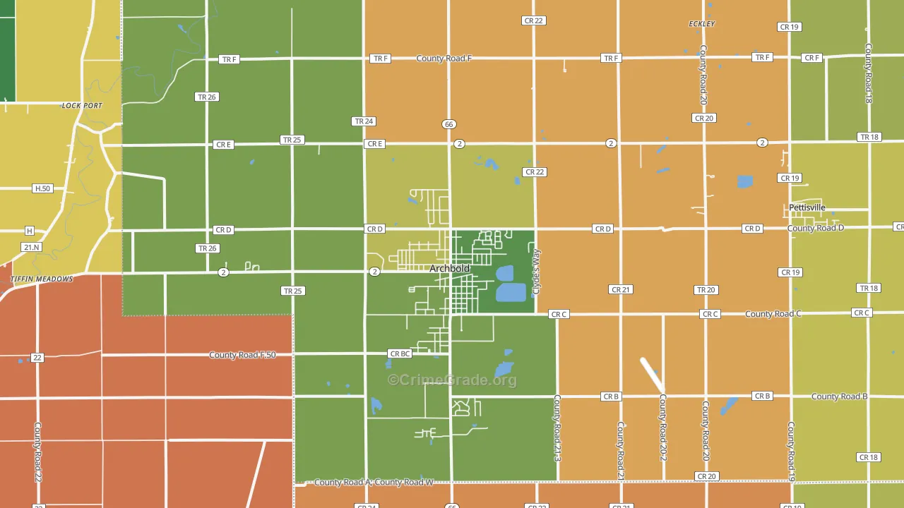 Archbold, OH Map of Robbery Rates