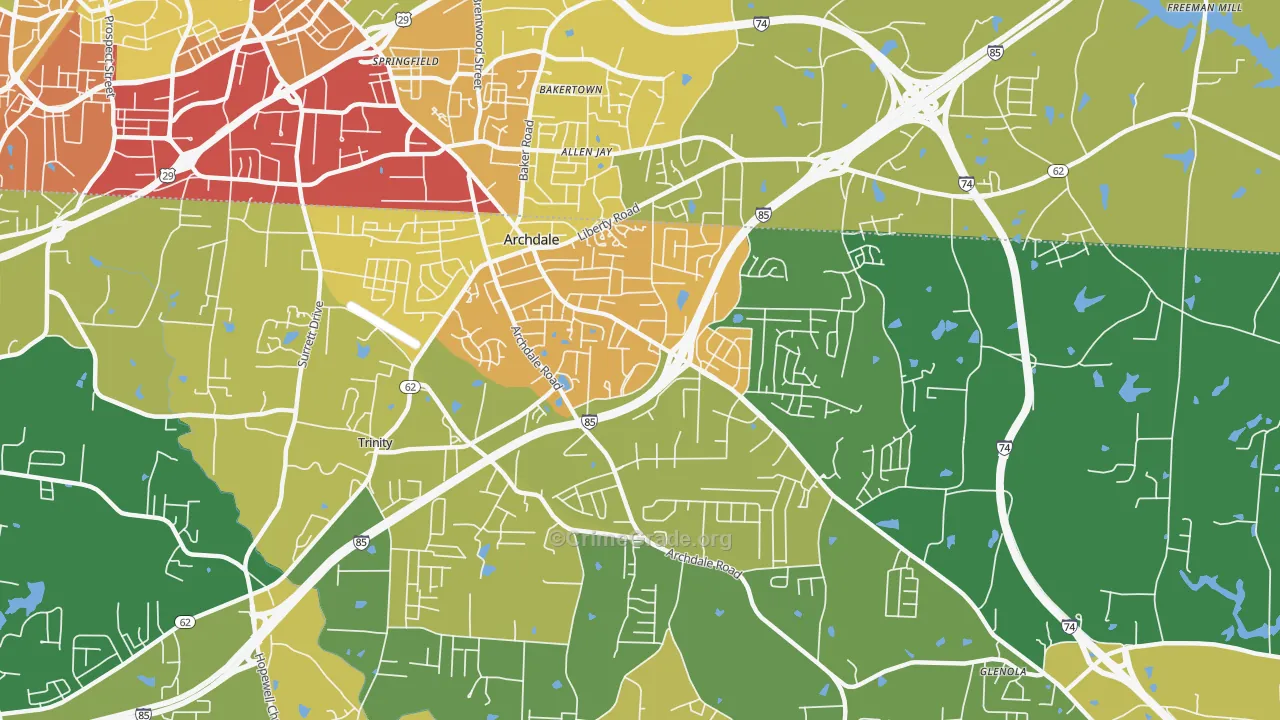 Archdale, NC Map of Robbery Rates