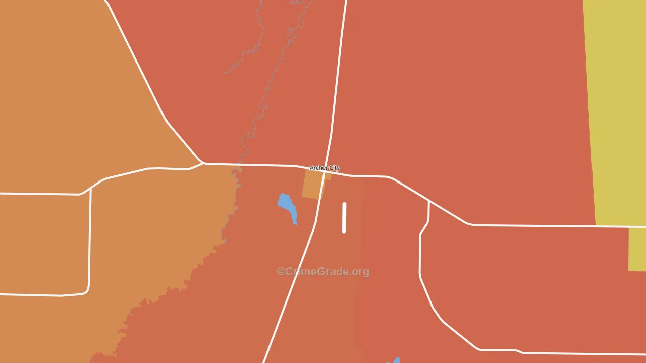 Archer City, TX Map of Robbery Rates