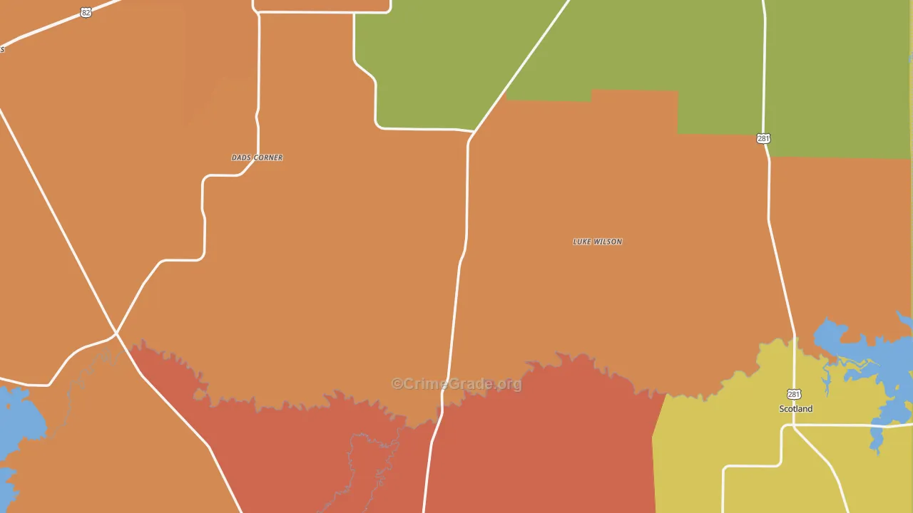 Archer County, TX Map of Robbery Rates