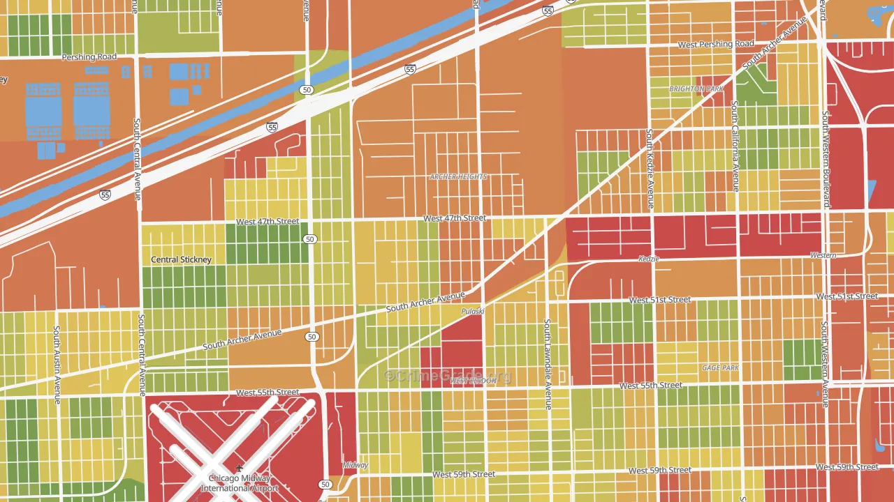 Archer Heights, Chicago, IL Map of Robbery Rates