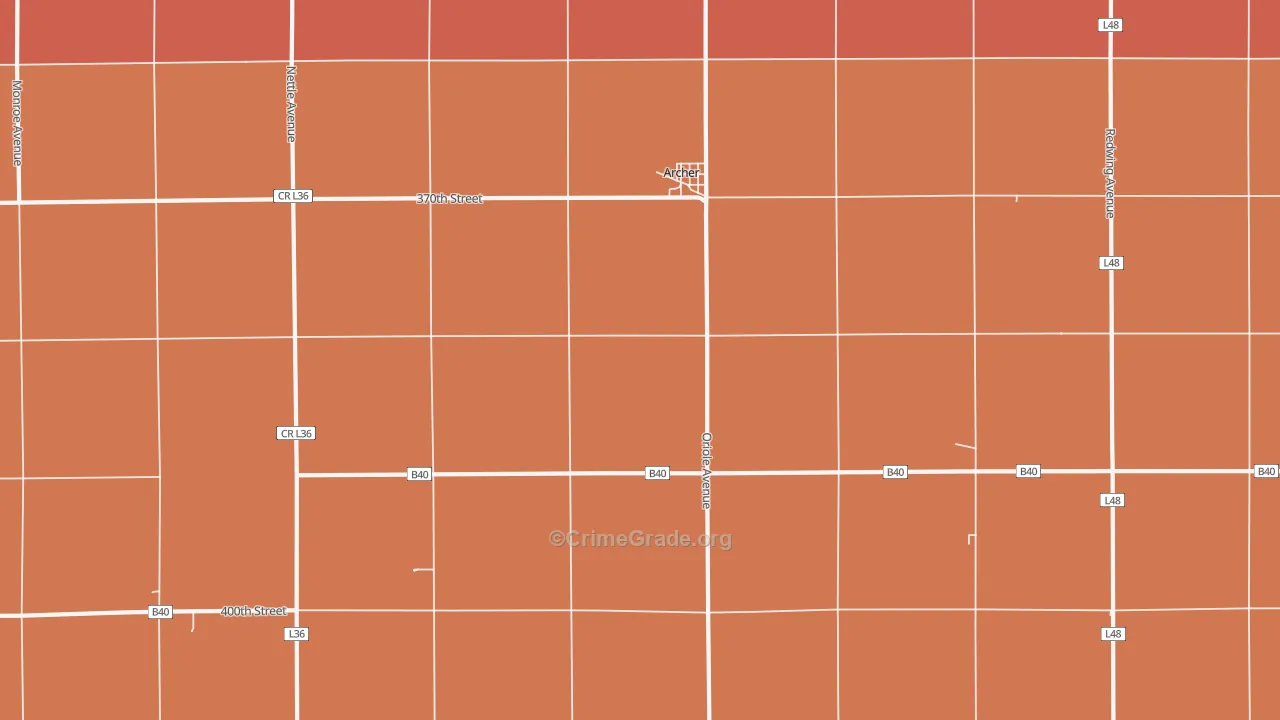 Archer, IA Map of Robbery Rates
