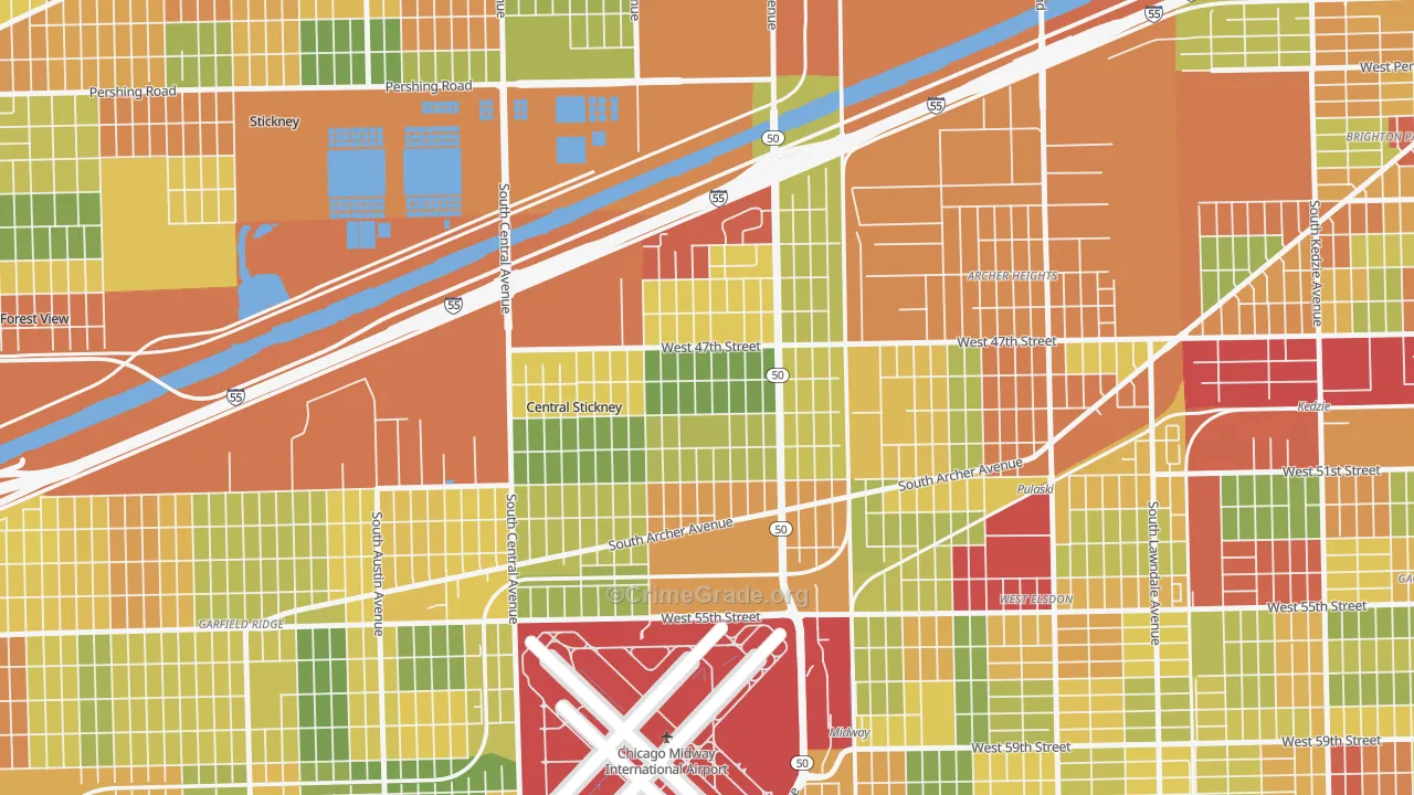 Archer Limits, Chicago, IL Map of Robbery Rates