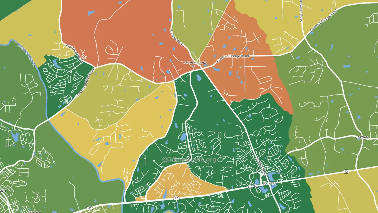 Archer Lodge, NC Map of Robbery Rates