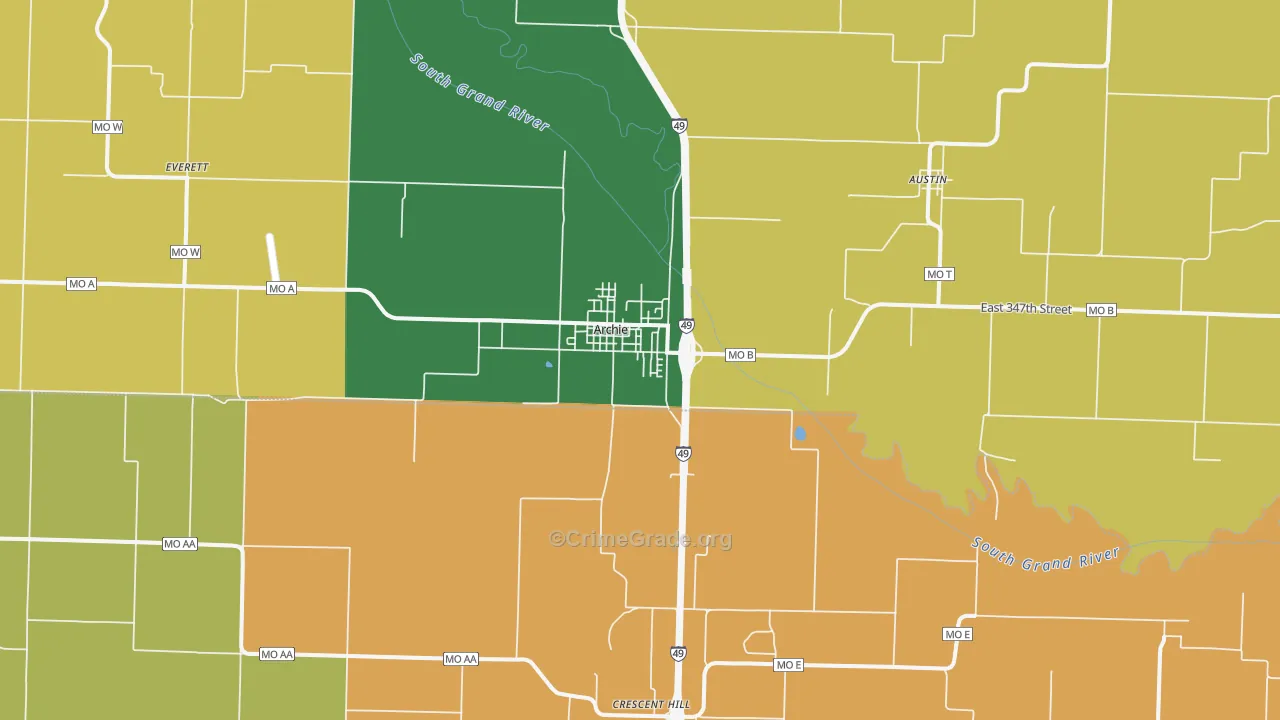Archie, MO Map of Robbery Rates