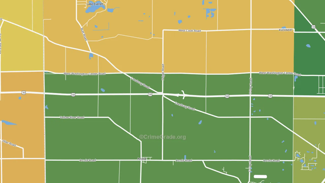 Arcola, IN Map of Robbery Rates