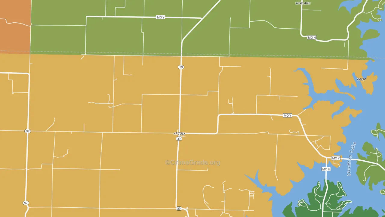 Arcola, MO Map of Robbery Rates