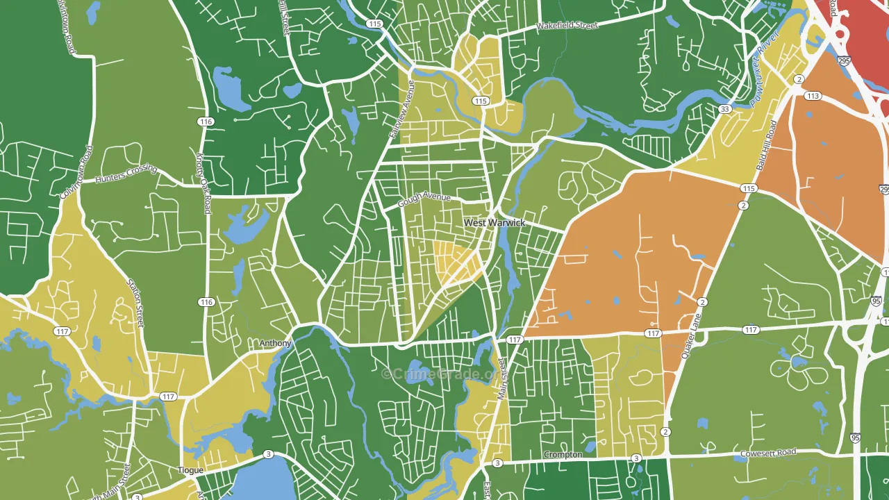 Arctic, West Warwick, RI Map of Robbery Rates