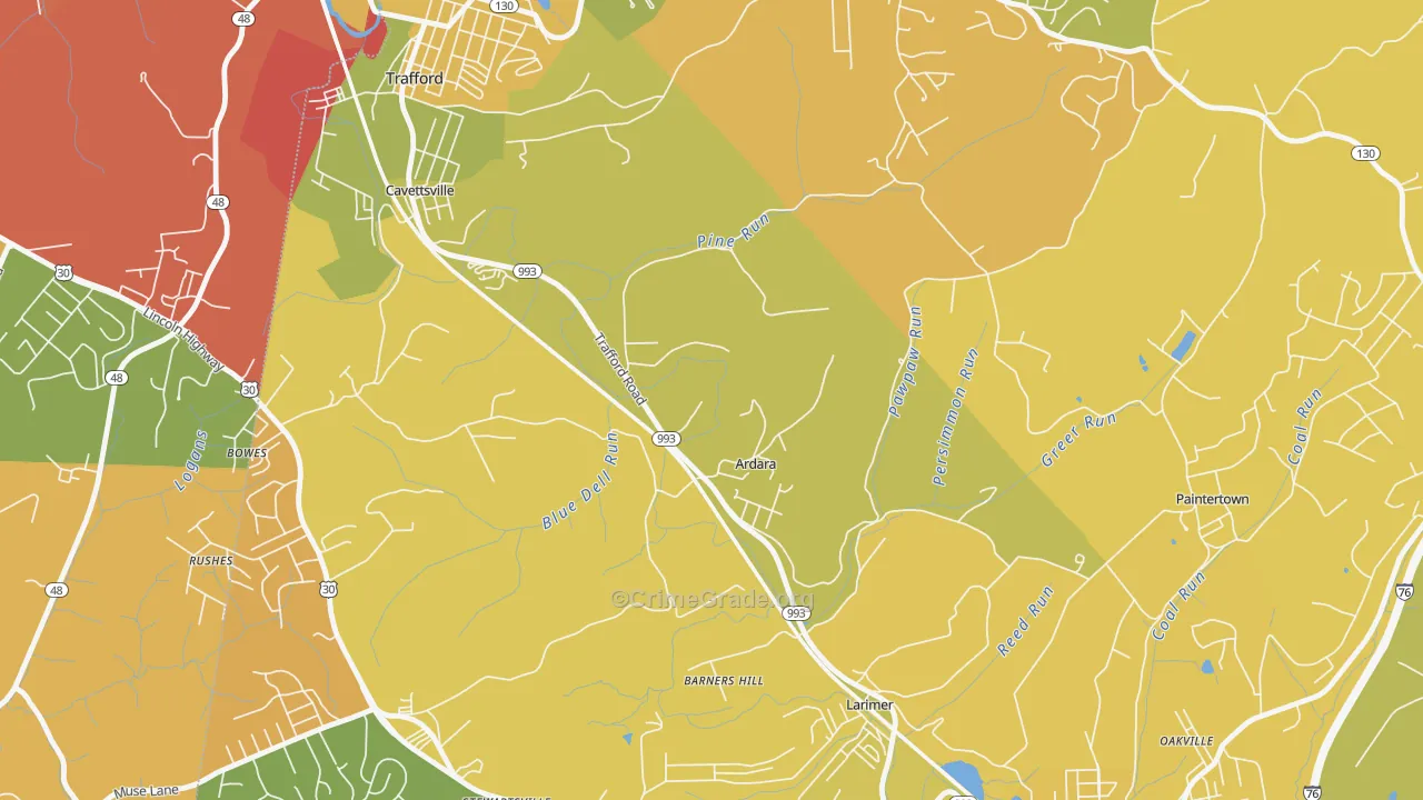 Ardara, PA Map of Robbery Rates