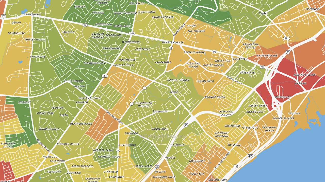 Arden, DE Map of Robbery Rates