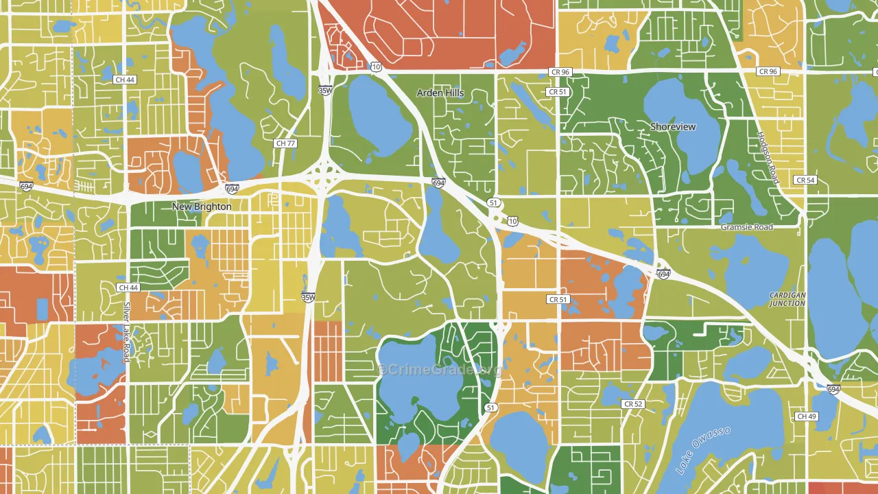 Arden Hills, MN Map of Robbery Rates
