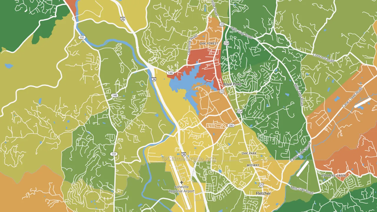 Arden, NC Map of Robbery Rates
