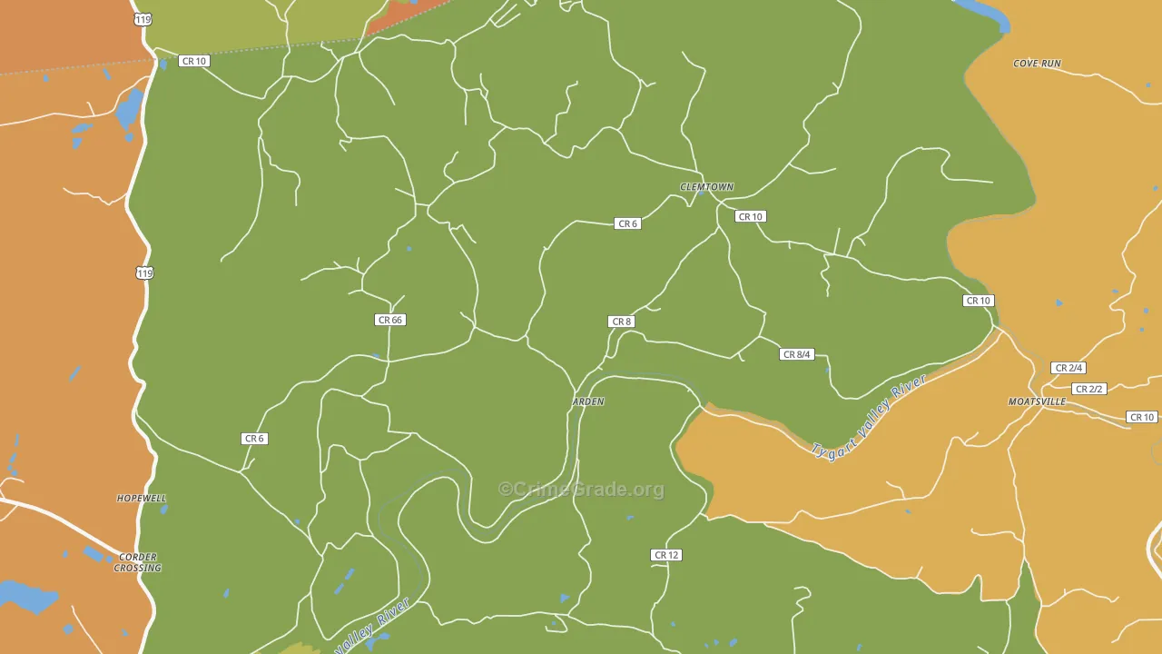Arden, WV Map of Robbery Rates